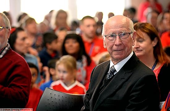 PARTNERSHIP . . . Sir Bobby Charlton at the launch with Kingfisher School. 