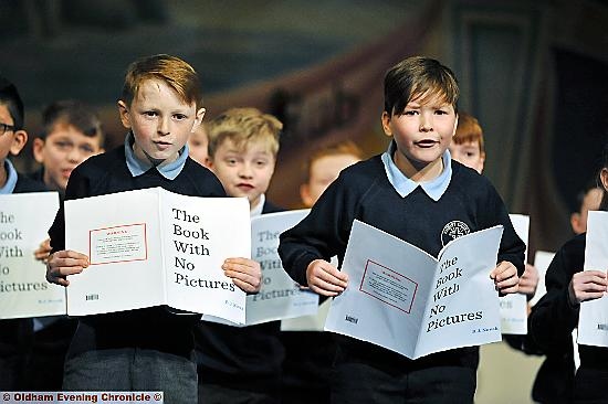 EXPRESSIVE: Thomas Marley (left) and Rhys Mellor, from Christ Church, Chadderton, performed “The Book With No Pictures.”. 