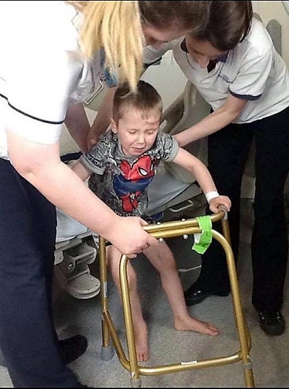 Oliver’s first steps to recovery in hospital