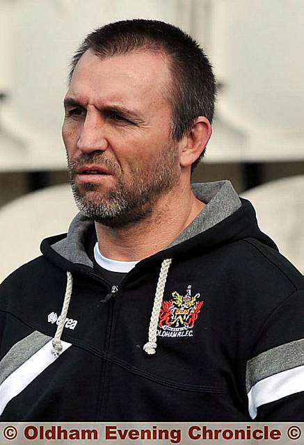 DOWN IN THE DUMPS . . . coach Scott Naylor looks on as Oldham slip to defeat at Dewsbury Rams in the Kingstone Press Championship
