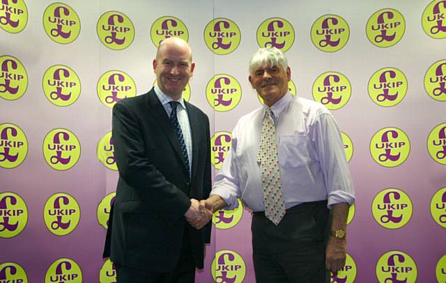 BREACH of party rules... Councillor Warren Bates (right) thrown out of UKIP for comments made in the media. Pictured with UKIP deputy leader Paul Nuttall.