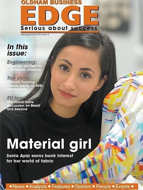 Oldham Business Edge magazine spring-summer 2016 edition with designer Sonia Ayaz on the cover