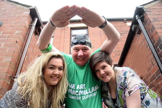 Mark Thomson with his daughters (left) Vikki and (right) Gemma. Mark is taking part in Manchester Swim to raise money for Macmillan