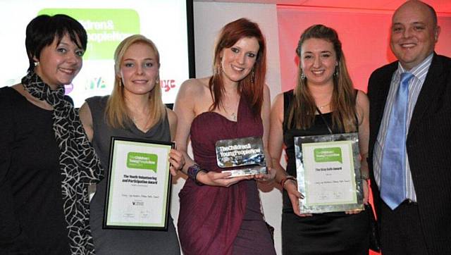 Oldham Youth Council at the Children and Young people now Awards ? Winners of the national stay Safe award. l-r Jodie barber, Becca Dale, Charlotte Kilroy, Chantel Birtwistle and Neil Consterdine
