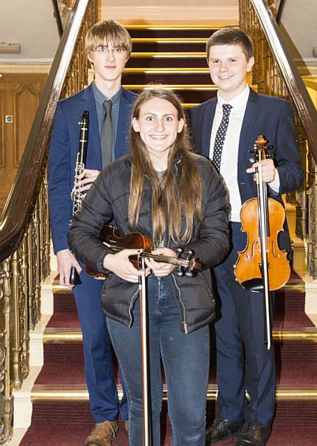 Young musicians will be performing at the BBC Ten Pieces Proms in the Royal Albert Hall in London in July 2016.

l-r Aaron Hartnell-Booth, Maisie Butt and Ellis Howarth