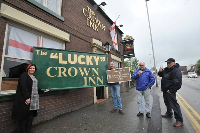 Dean Hardman and his wife (Stella Hardman) renames his Pub The Lucky Crown Inn in Bury St Heywood

With them are regulars Alan Moscrop and Bob Birch