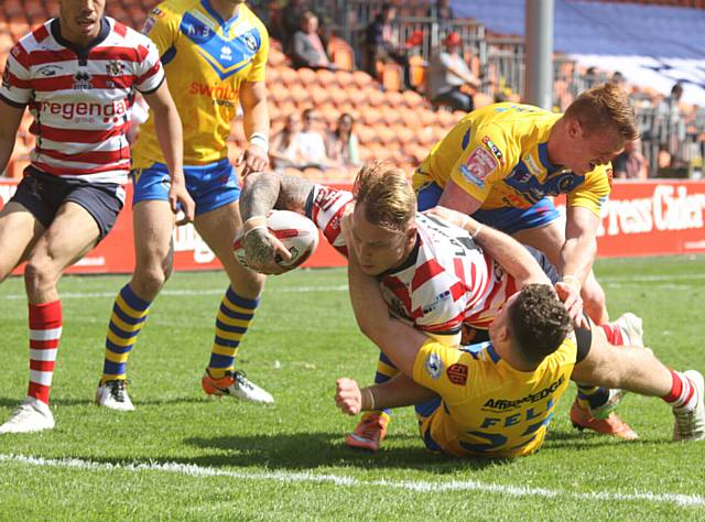 AT THE DOUBLE . . . Danny Langtree went in twice for Oldham against Whitehaven