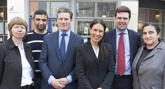 LET'S TALK IMMIGRATION . . . Katherine Griffiths, director of HE at UCO, Councillor Shaid Mushtaq, chair of UCO, Sir Keir Starmer, MP, Debbie Abrahams, Andy Burnham, Marzia Babakarkhail.
