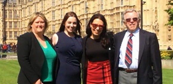DELEGATION . . . from left Councillor Nicola Kirkham, Holly Wood, MP Debbie Abrahams and parish councillor Robert Knotts outside the House of Commons