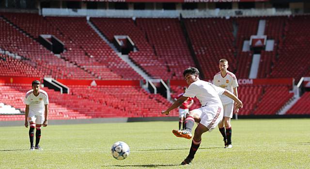 OLDHAM Academy North pupil Ebad Amin in action at the Manchester United Football Foundation event 