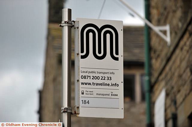 Bus service 184 bus stop pictured on Huddersfield Road in Diggle.
