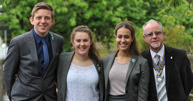 TOP STUDENTS (from the left) Jack McKie, Anna Lord and Lydia Harvey with Derek Cottrell (Rotary Club of Crompton and Royton President).
