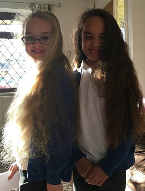 BEFORE...Georgina and Arielle with their long locks