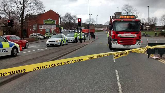 Lorry involved in incident at the junction of Rochdale Road and Shaw Road, Royton..