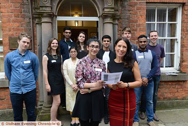 STUDENTS pictured at the start of summer school with Aaroosa Khan (18) in the foreground with Debbie Abrahams MP