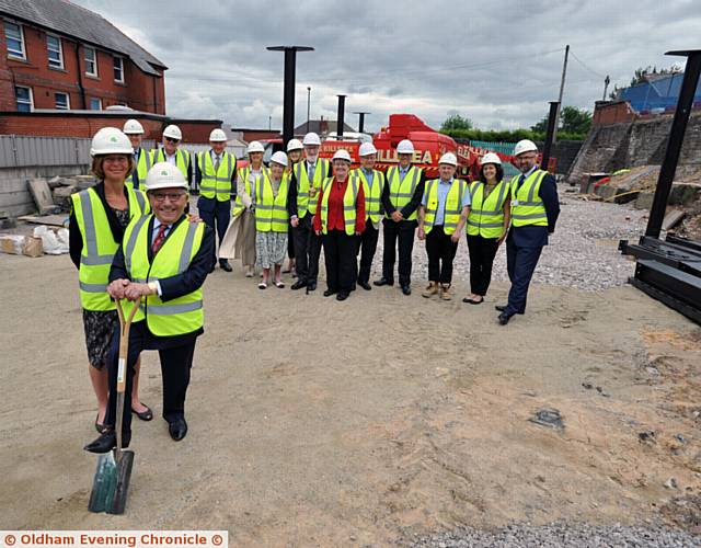 CONSTRUCTION starts . . . Laura Lee (chief executive of Maggie's) and Sir Norman Stoller with dignitaries behind