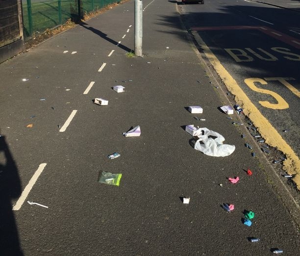 Nitrous Oxide containers littering Clive Road in Failsworth