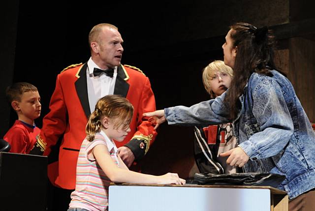 FLASHBACK to the 2008 Coliseum production of Brassed Off. Left to right: Josh Molloy as Craig, Stuart Wade as Phil, Niamh Darraugh as Melody, Thomas Butterworth as Shane and Emma Gregory as Sandra. 