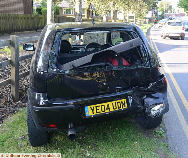 Vauxhall Corsa involved in a collision with a van on Crompton Way, Shaw.