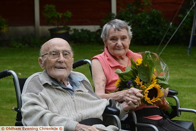 GEORGE celebrating his 102nd birthday with his wife Gladys