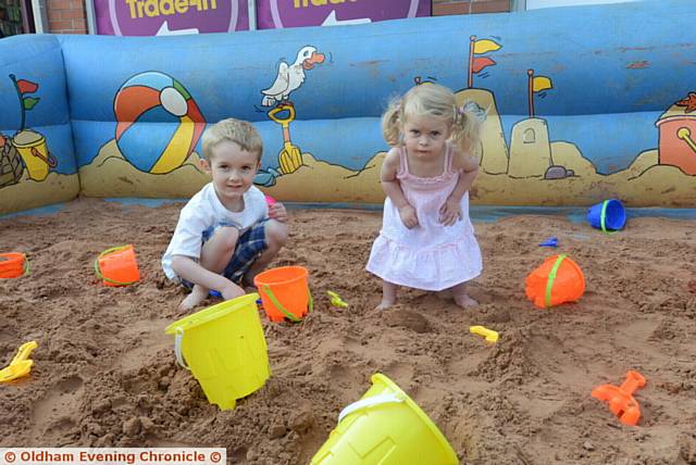Oldham by the Beach summer festivities in Oldham town centre. Pic shows Joseph Hornby (4) and sister Emily Hornby (2).