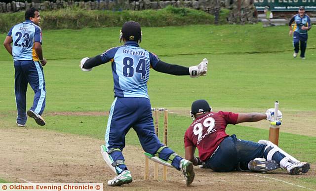 SAMIT Patel celebrates the wicket of Denis Louis in the first semi-final
