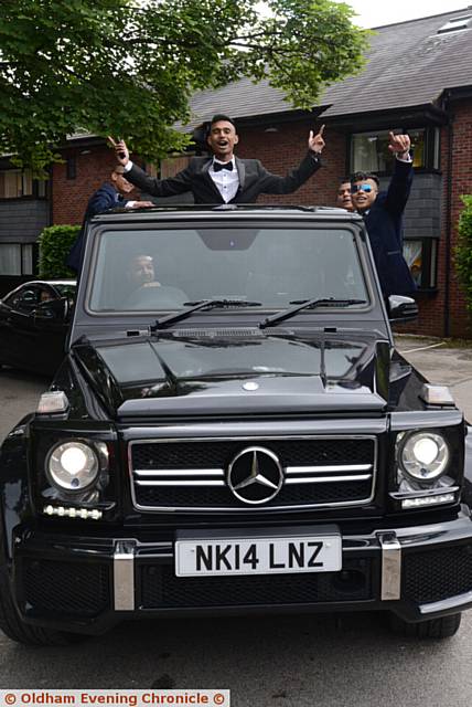 ARRIVING in style . . . Shahan Uddin (centre) and friends