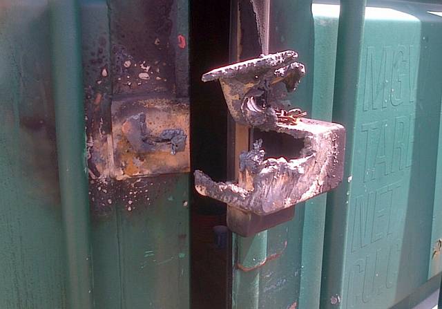 The damaged container in Alexandra Park which was forced open by thieves