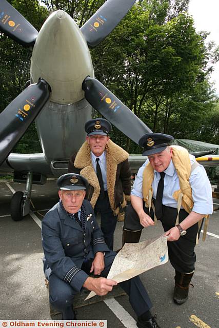 Yanks weekend held in Uppermill, Oldham. Pic shows, RAF pilots during the Battle of Britain of World War Two in front of a mark 9 Spitfire from 1942. L/R, Steven Heppey, Melvyn Heappey, Maril Anthony Craig. The crew are part of the living history re-enactment group.