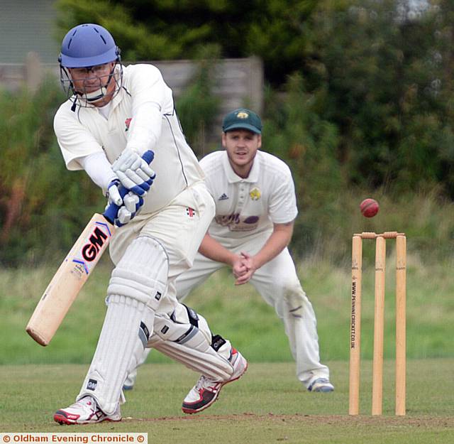 UPPERMILL batsman Mark Berry clips the ball off his legs against Milnrow.