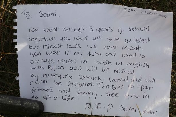 A tribute left to Sami Achour at the scene in Saddleworth.