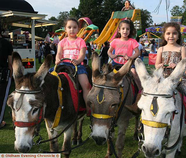 GEE up! From the left, Liana, Diana and Seherezade Petrovics, enjoying a donkey ride 