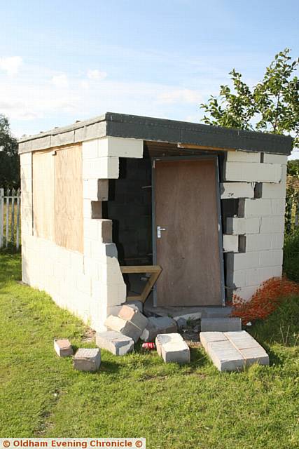 Vandalism of the Glodwick cricket club scoreboard hut, Oldham.  