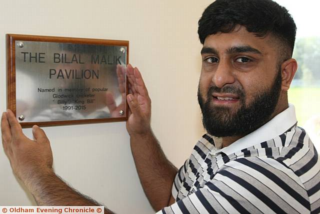 Opening of Glodwick cricket club clubhouse, Oldham. Pic shows, Fazeem Akhtar, beside the plaque to remember fellow player Bilal Malik.