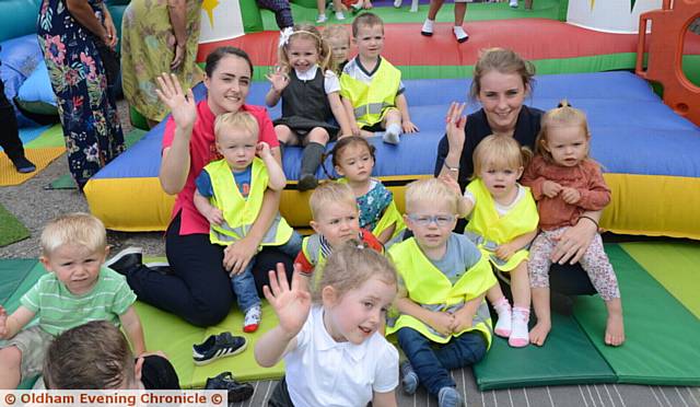 1st birthday party for Buttercup Corner Day Nursery, Chadderton. Pic shows Gemma Monthero (left) and Keeley Hadfield with children..
