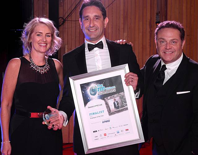 FLASHBACK to this year's Oldham Business Awards 16 and the winner of the Employer of the Year Award Gemini uPVC. Presenting the award to Paul Griffiths, centre, of Gemini uPVC is Laura Smart of KPMG and celebrity guest John Thomson