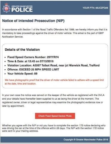 Police warning - fixed penalty notice scam