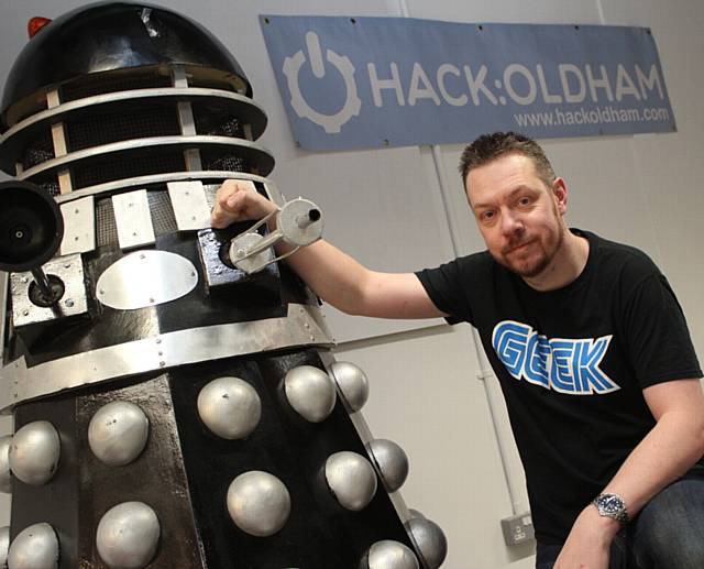 HACK Oldham founder Andy Powell with Bob the Dalek