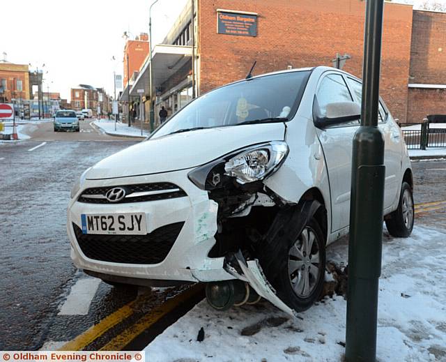 Hyundai i10 crashes into bollard at the junction of St. Mary's Way and Yorkshire Street.