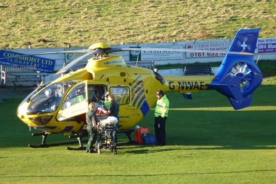 EMERGENCY call . . . Phyllis Bayley was lifted by air ambulance from Delph and Dobcross Cricket Club