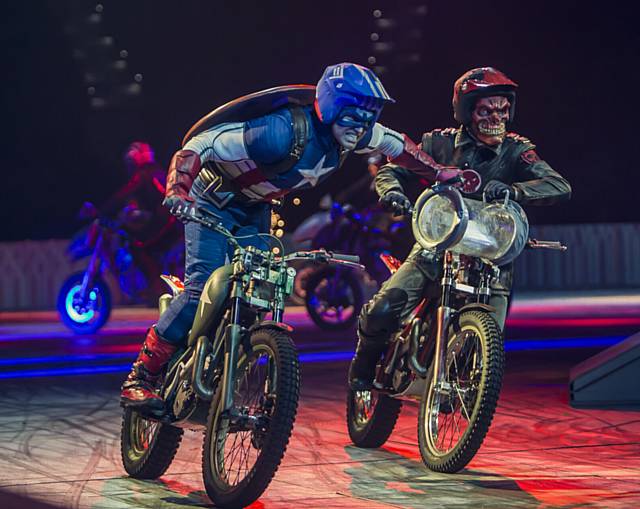 CAPTAIN America takes on an enemy during the Marvel Universe Live show.