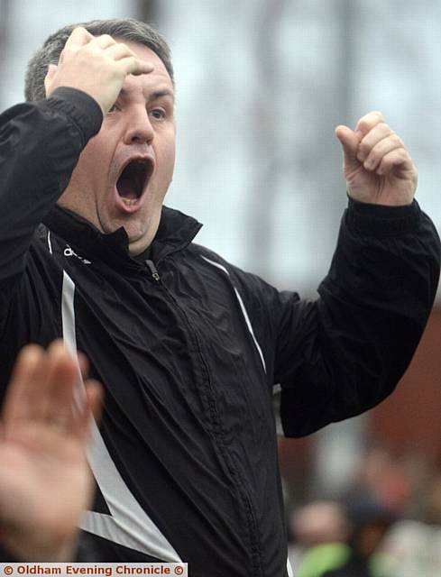 IS IT THERE? Chadderton FC manager Mark Howard reacts as his side go close to scoring