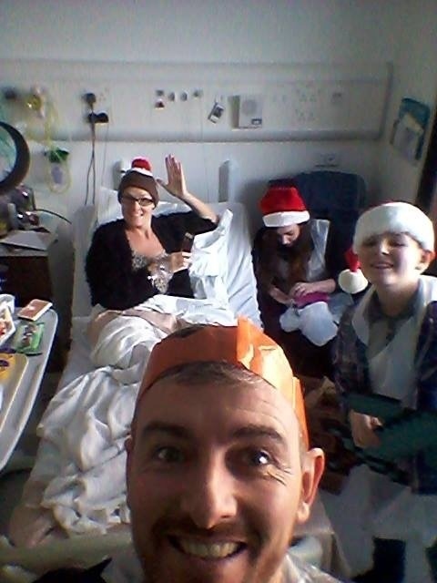 Lindsey Tyrell raising awareness of becoming a stem cell donor after being diagnosed with acute lymphoblastic leukaemia. Pictured celebrating Christmas in the Christie with her husband Paul Tyrrell, son Adam Tyrrell and daughter Robyn Tyrrell.
