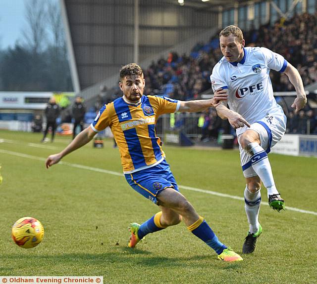 REJUVENATED . . . Defender Brian Wilson in action for Athletic at Shrewsbury
