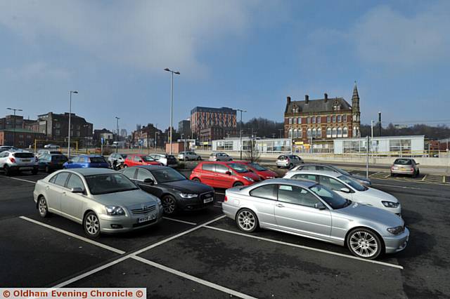 Cars park at former Metrolink car park at Mumps, Oldham.