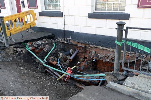 Repair work to the water burst outside the Shepherds Boy pub on Huddersfield Road. 