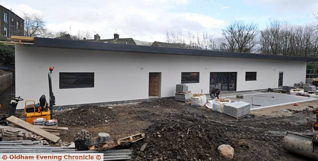 TAKING SHAPE . . . the new clubhouse at Saddleworth Rangers' Shaw Hall Bank Road ground.