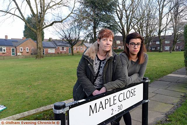 Several cars on Maple Close, Chadderton have been targeted by vandals. Pic shows neighbours Ann Dean (left) and Rebecca Robinson.