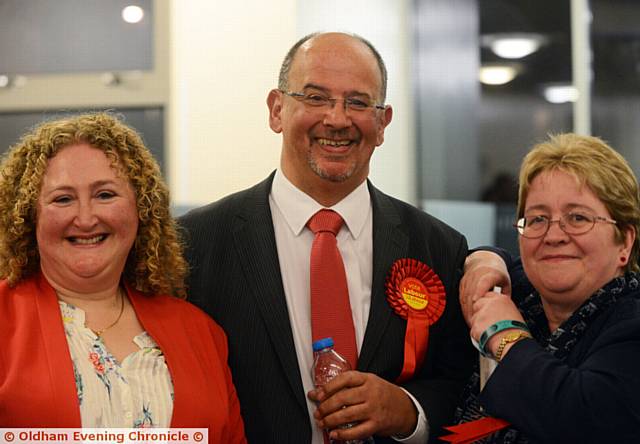 FAILSWORTH East by-election winner, Labour's Paul Jean Jacques with his wife Elizabeth Jacques (left) and Oldham Council leader Jean Stretton