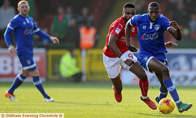 RUNNING MAN . . . Athletic midfielder Ousmane Fane charges forward. PICTURE by ALAN HOWARTH